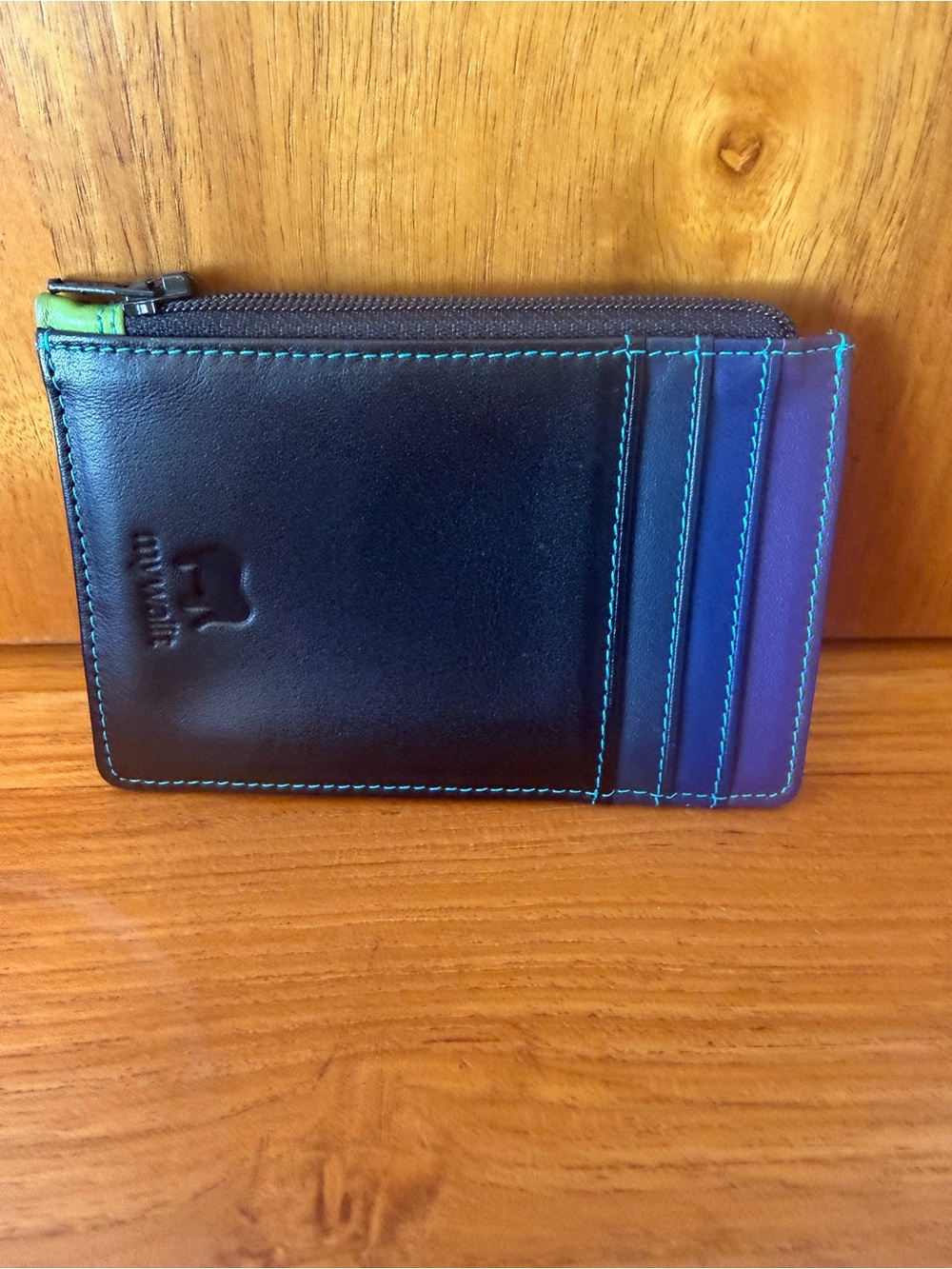 Mywalit - Black Leather Zip Card Wallet